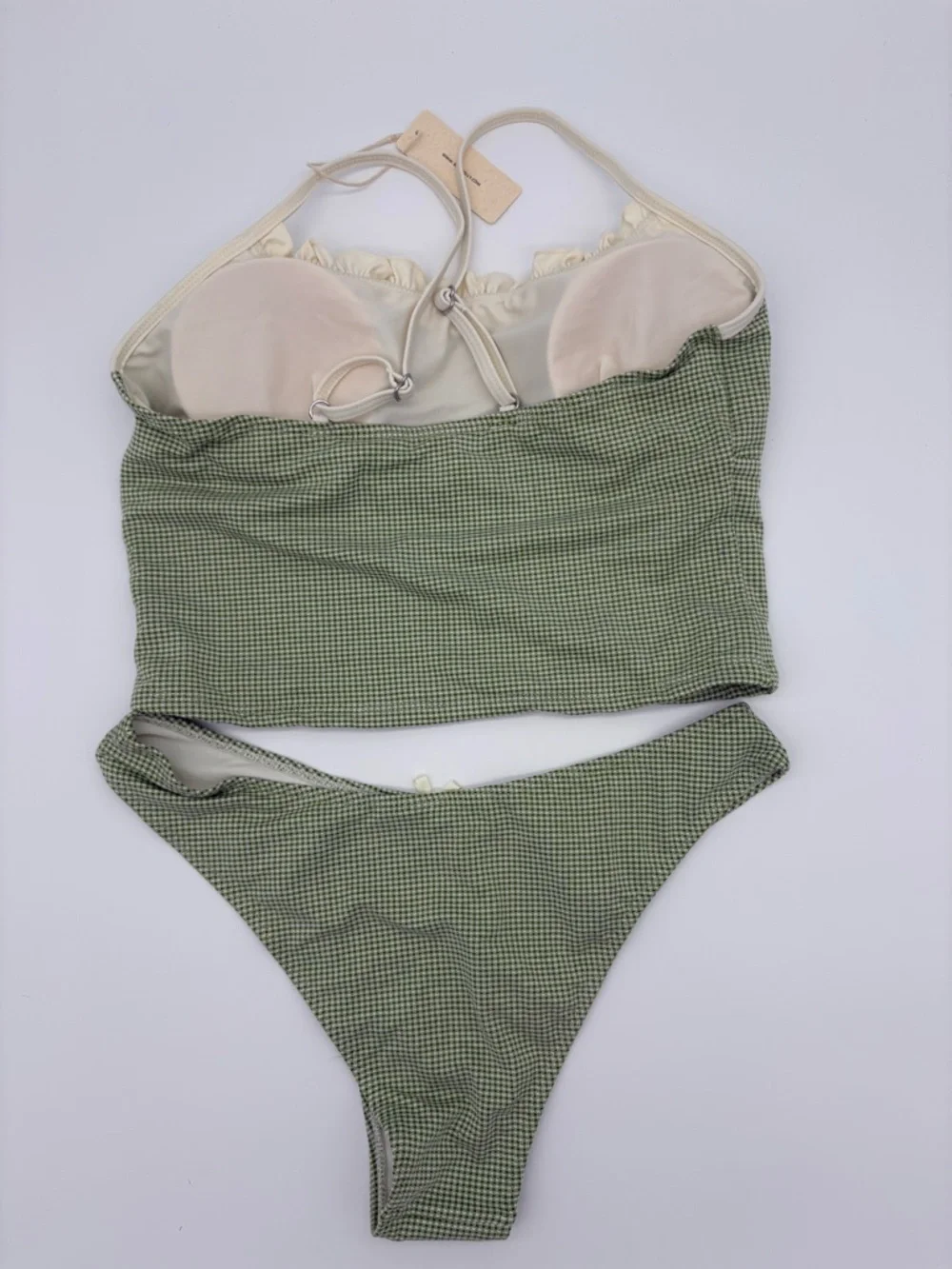 Green Gingham Tie-Front Bikini Set with Cream Trim NWT - Picture 8 of 11